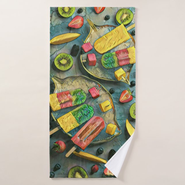 Colourful ice cream popsicles fruits bath towel set (Bath Towel)