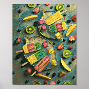Colourful ice cream popsicles fruits poster