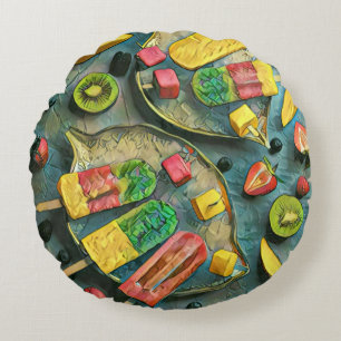 Colourful ice cream popsicles fruits round cushion