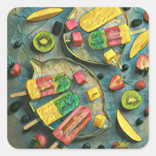 Colourful ice cream popsicles fruits square sticker