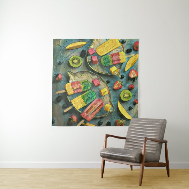 Colourful ice cream popsicles fruits tapestry (In Situ)