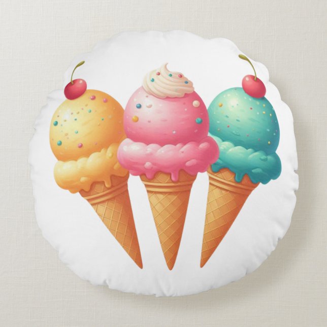 Colourful Ice cream Round Cushion (Front)