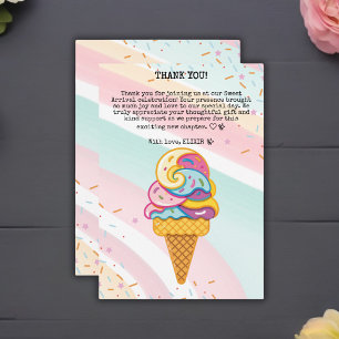 Colourful Ice Cream Scoop Sprinkles Baby Shower Thank You Card