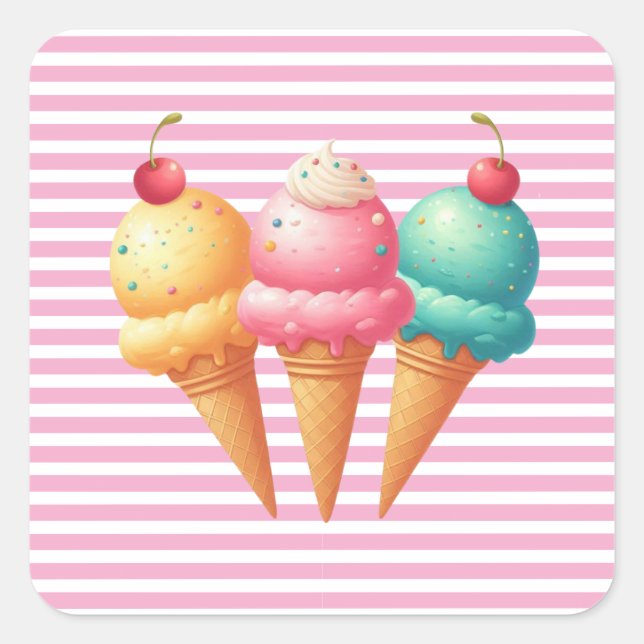 Colourful Ice cream Square Sticker (Front)