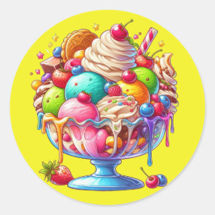 Colourful Ice Cream Sundae – Cute Dessert Illustra Classic Round Sticker