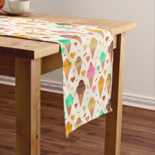 Colourful Ice Cream Sundae with Hearts Short Table Runner