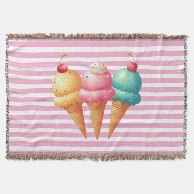 Colourful Ice cream Throw Blanket (Front)