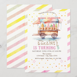 Colourful Ice Cream Truck Striped Birthday Invitation