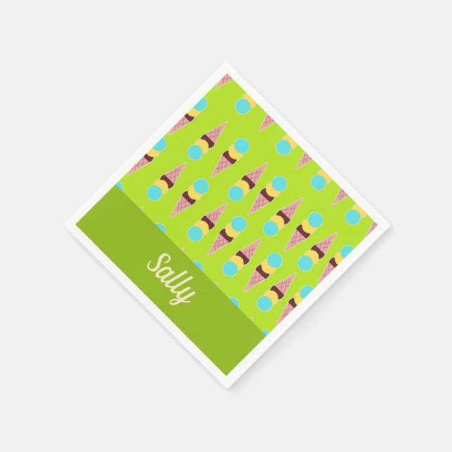 Colourful ice creams on green napkin (Corner)