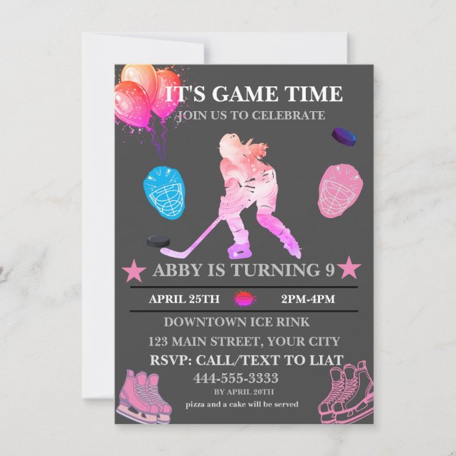 Colourful Ice Hockey Birthday Theme  Invitation (Front)