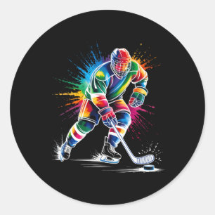 Colourful Ice Hockey Fan Player Tie Dye Colour Spl Classic Round Sticker