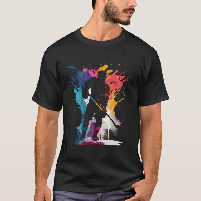 Colourful ice hockey player ice hockey stick ice h T-Shirt (Front)