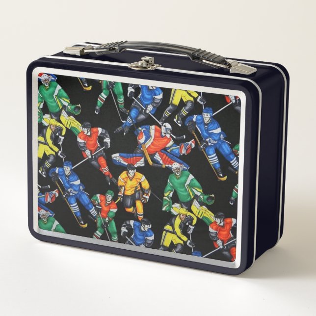 Colourful Ice Hockey Players Metal Lunch Box (Front)