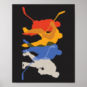 Colourful Ice Hockey Players Silhouette Graphic Poster
