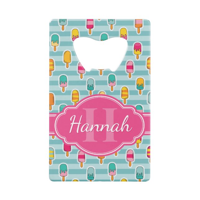Colourful Ice Pop Pattern with Pink Monogram (Front)