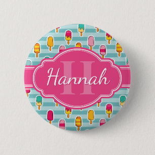 Colourful Ice Pop Pattern with Pink Monogram 6 Cm Round Badge