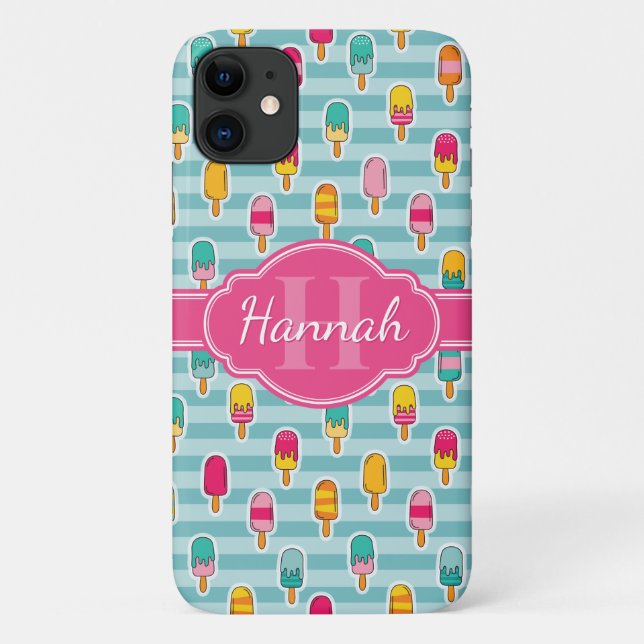 Colourful Ice Pop Pattern with Pink Monogram Case-Mate iPhone Case (Back)