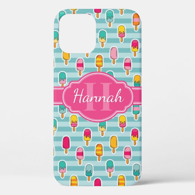 Colourful Ice Pop Pattern with Pink Monogram Case-Mate iPhone Case (Back)