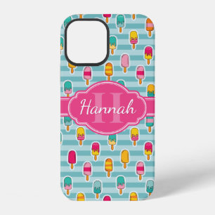 Colourful Ice Pop Pattern with Pink Monogram iPhone 12 Case