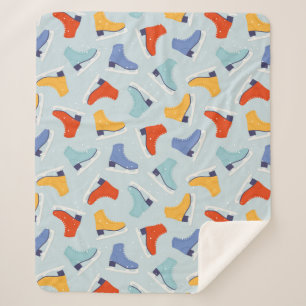 Colourful Ice Skate Winter Pattern Sherpa Blanket
