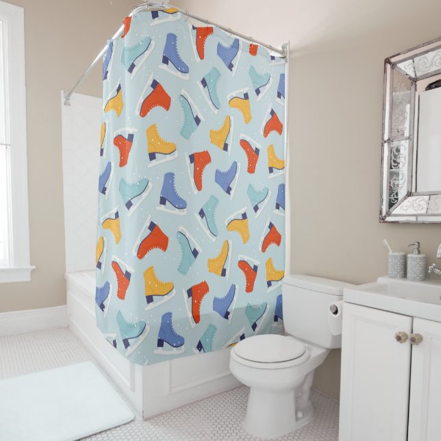 Colourful Ice Skate Winter Pattern Shower Curtain (In Situ)