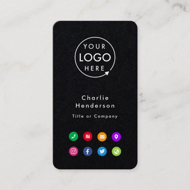 Colourful Icons | Black Social Media Modern Logo Business Card (Front)