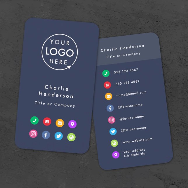 Colourful Icons | Navy Blue Social Media Logo Business Card (Creator Uploaded)