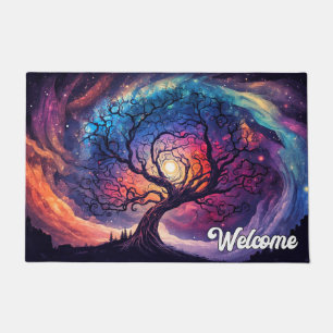 Colourful Illuminating Night Sky Illustration Doormat