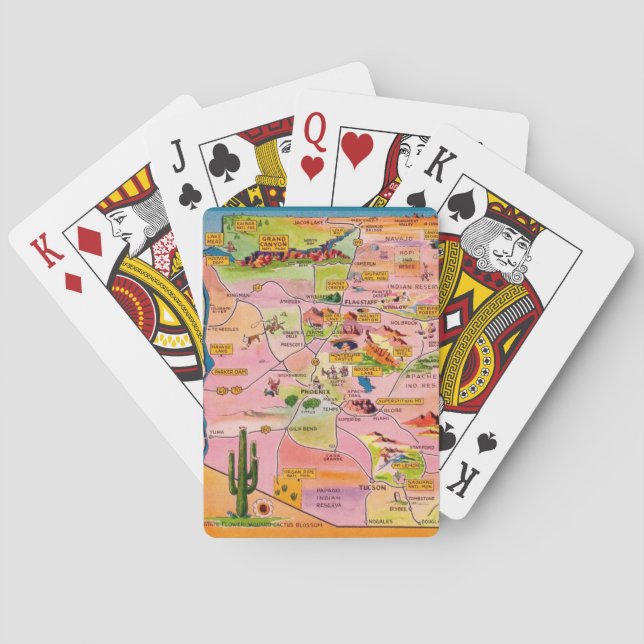 Colourful Illustrated Arizona Map Playing Cards (Back)