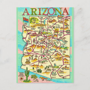 Colourful Illustrated Arizona Map Postcard