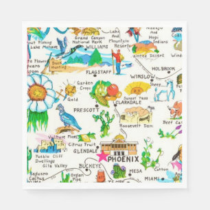 Colourful Illustrated Arizona Map Postcard Napkin