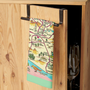 Colourful Illustrated Arizona Map Tea Towel