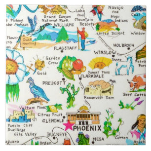 Colourful Illustrated Arizona Map  Tile