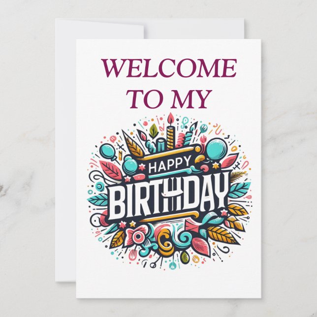 Colourful Illustrated Birthday - Unique Festive Invitation (Front)