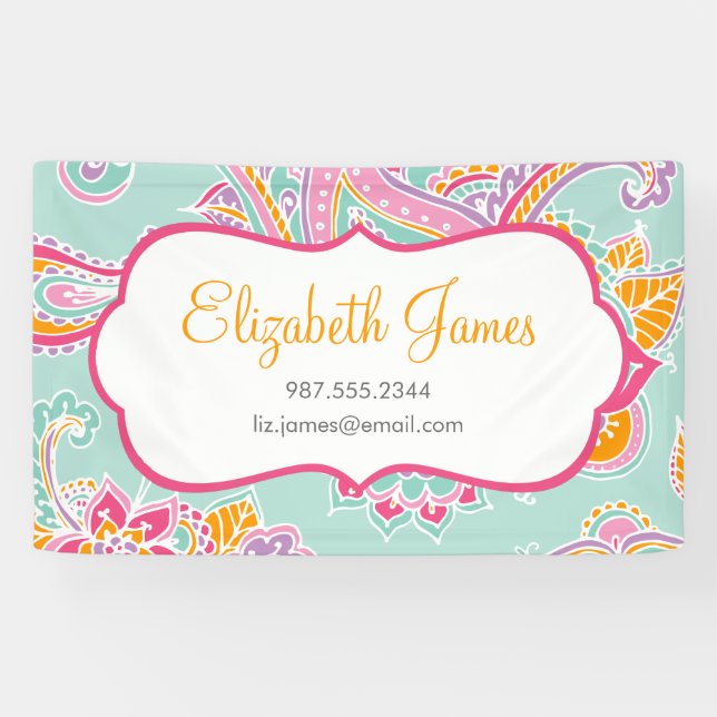 Colourful Illustrated Bohemian Paisley Henna Banner (Horizontal)