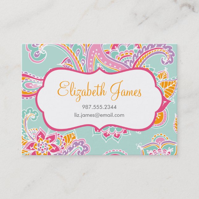 Colourful Illustrated Bohemian Paisley Henna Business Card (Front)