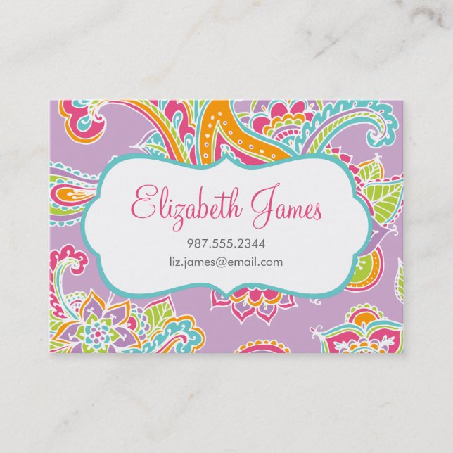 Colourful Illustrated Bohemian Paisley Henna Business Card (Front)