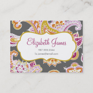 Colourful Illustrated Bohemian Paisley Henna Business Card