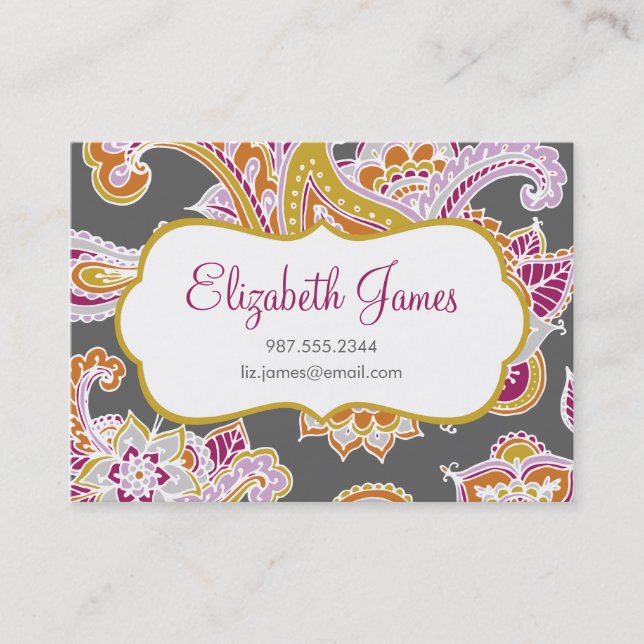 Colourful Illustrated Bohemian Paisley Henna Business Card (Front)