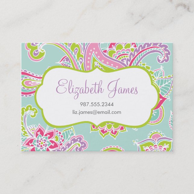 Colourful Illustrated Bohemian Paisley Henna Business Card (Front)