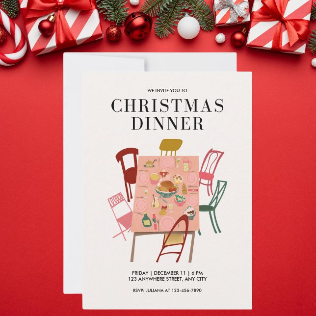 Colourful Illustrated Christmas Dinner Invitation (Creator Uploaded)