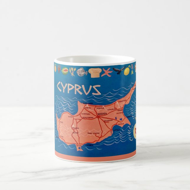 Colourful Illustrated Cyprus Map Mug (Center)