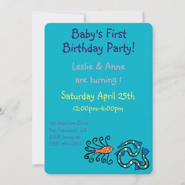 Colourful Illustrated Fish Friends Invitation (Front)