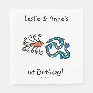 Colourful Illustrated Fish Friends Napkin