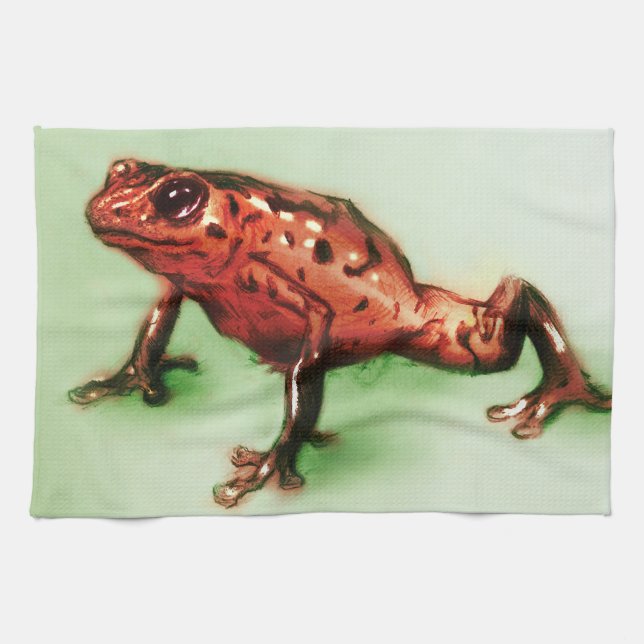Colourful illustrated kitchen towel - Frog (Horizontal)