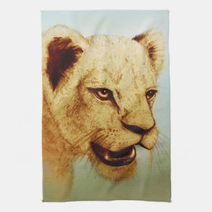 Colourful illustrated kitchen towel - Lion