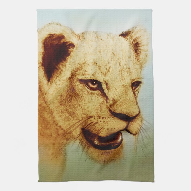 Colourful illustrated kitchen towel - Lion (Vertical)
