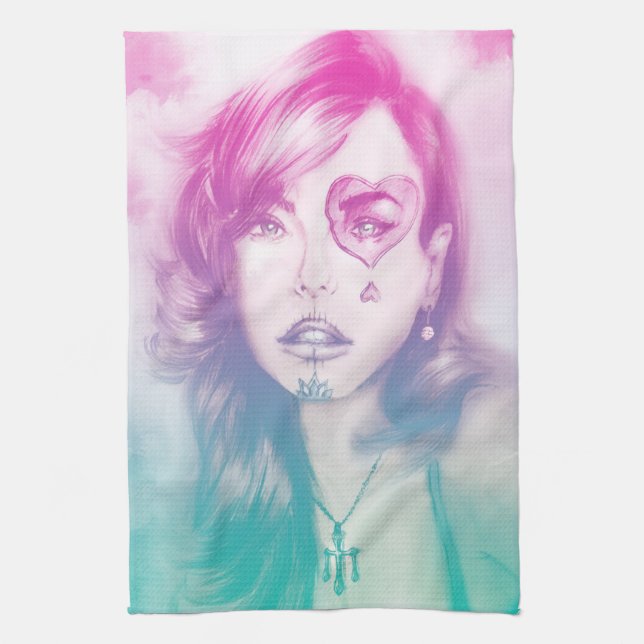 Colourful illustrated kitchen towel - Rainbow (Vertical)