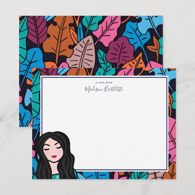 Colourful Illustrated Lady Personal Stationery Card (Front/Back)