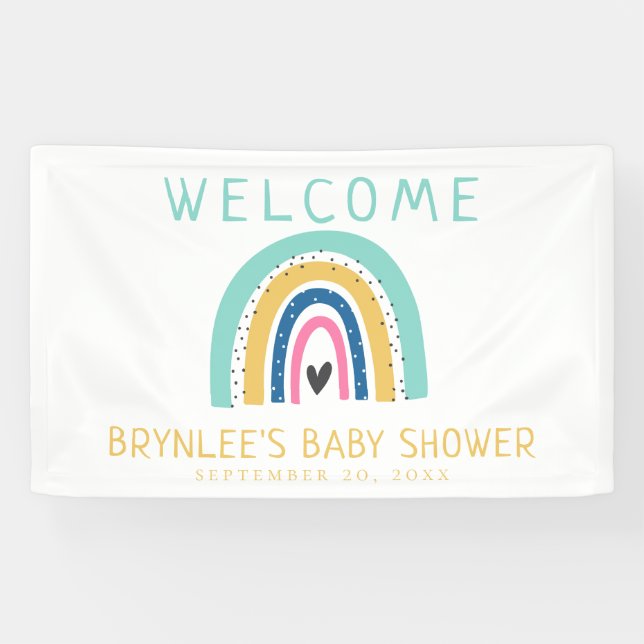 Colourful Illustrated Pastel Rainbow Baby Shower Banner (Horizontal)